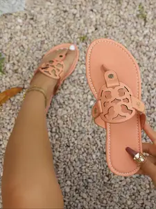Elegant Hollow-Out Round Clip-On Sandals, Vintage Flat V-Strap Slippers, Outdoor Commute Shoes for Women, Flip flops, Footwear