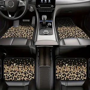 WOYUO Fit Leopard Print Car Mats Suitable for Sedans, Vans, SUVs - Full Coverage Front & Rear Crystal Velvet Liners with Driver/Passenger, Trunk, Installation for Car, Trucks, Vans Interior Accessories