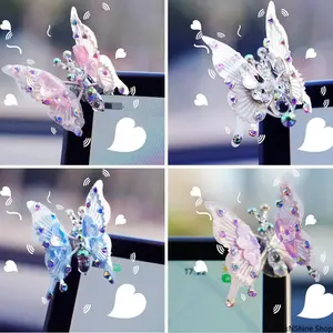 4Pcs Moving Flying Butterfly Decor, Pink Purple 3D Butterfly Wall Stickers, Multifunctional Art Decoration for Car Interior, Girls Bedroom, Home Wall and Room Aesthetic Decor
