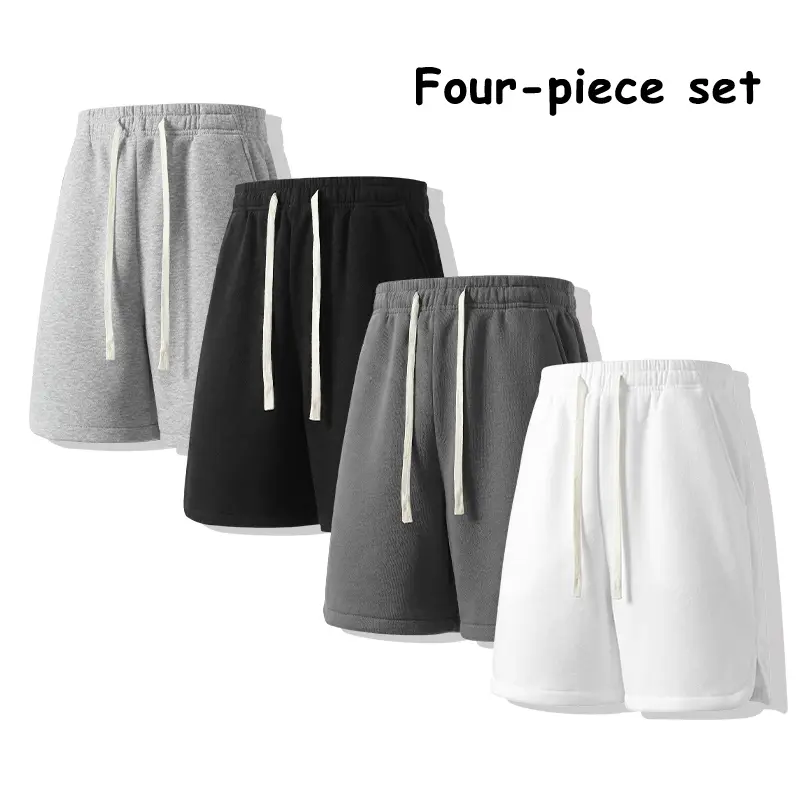 4-Pack Value Set Sweat Shorts, Black + Light Gray + Dark Gray + White — all colors included, drawstring loose-fit lounge shorts
