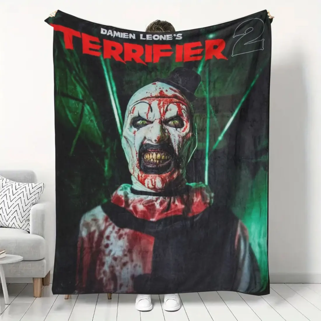 Terrifier Art Theme Print Flannel Blanket – Soft and comfortable for all seasons, an ideal gift for horror fans and friends