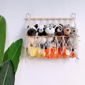 Boho Decorative Wall Hanging Shelf, Handwoven Macrame Cotton Multi-Tier Rack, Wooden Wall Rack, Storage Organizer for Stuffed Animals, Toys, Books, Ideal for Living Room & Dorm