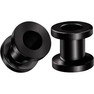 Pair of 316L Surgical Steel Black Anodized Screw-fit Piercing Jewelry Ear Stretching Lobe Plugs flesh Tunnel Earring