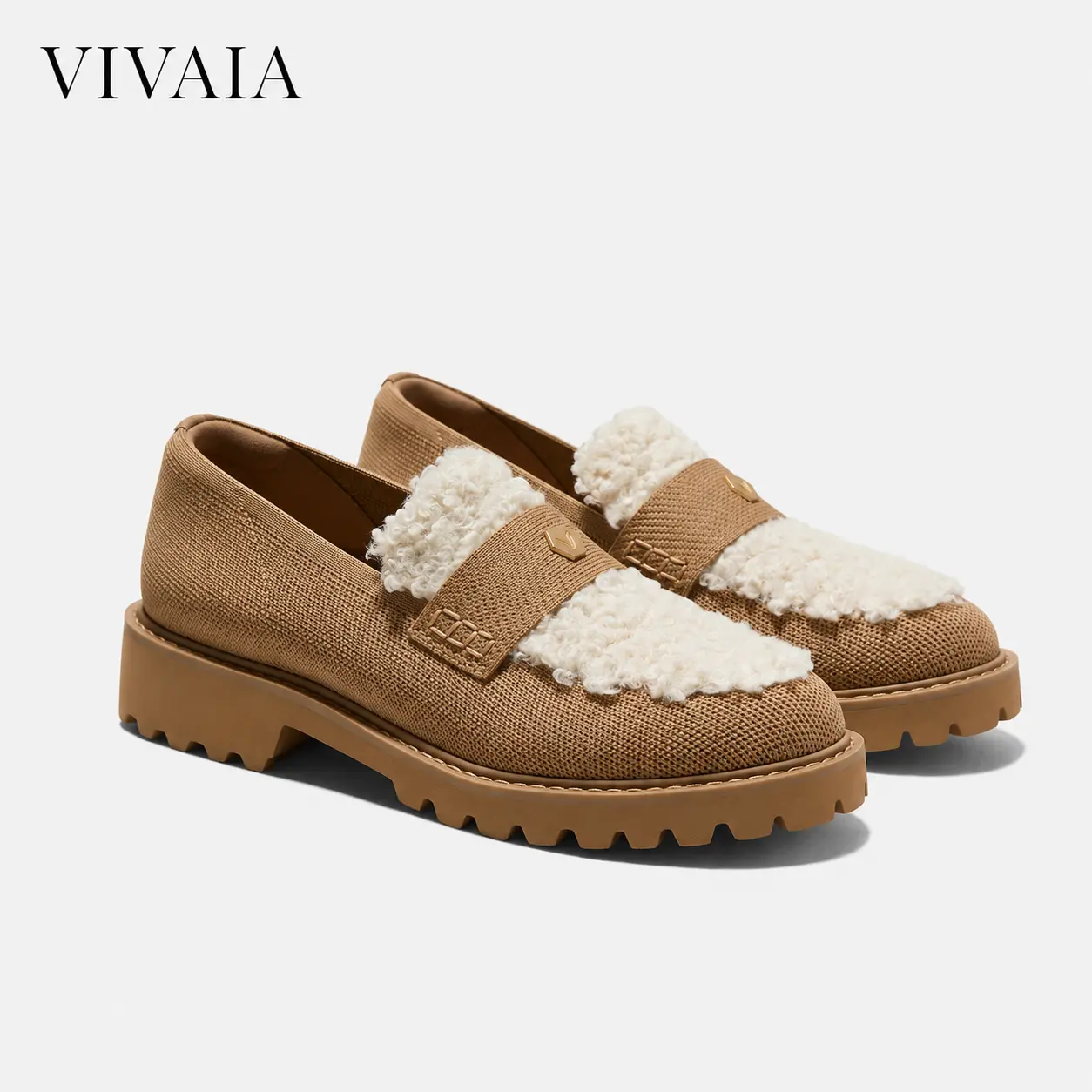 VIVAIA Women’s Round-Toe Platform Loafers, Water-Repellent Faux Shearling Shoes with Cushioned Insole, Winter Loafers for Women, Back to School (Franata),back to school,back to school haul