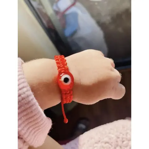 Unisex Turkish Evil Eye Protection Bracelet - Complementary Gift-Ready Charm, Crafted with Fabric Interlocking Hearts, Cubic Zirconia Costume Jewelry for Casual Wear, Baby Bracelet & Women’s Use