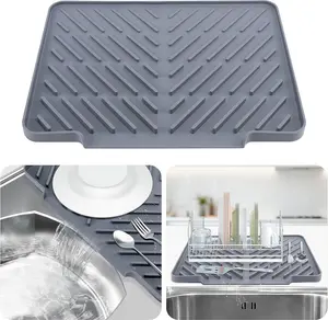 Large Silicone Dish Drying Mat — Silicone dish drying mat with free soap holder; dish drying mat with built-in drain lip — hygienic drying pad — sturdy, compact, easy-to-clean tray that protects surfaces and prevents water buildup