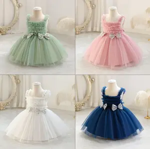 Ready Stock 12m-5y Girls Princess Dress Puffy Gauze Sleeveless Bow Decor Dress, Girls Birthday Performance Dress KBB-1921
