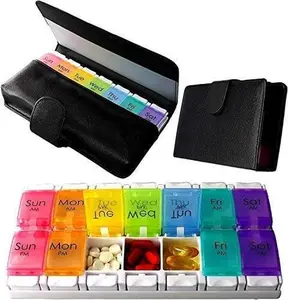 Zzteck Pill Organizer 2 Times a Day Weekly Extra Large AM PM Medicine Case 7 Day Travel Pills Box Daily Vitamin Container Fish Oil Holder -PU Leather Case to Protect Light Deterioration Fits in Purse