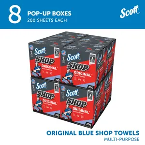 Scott 75190 Original Shop Towels Case of 8 - 200 Count Blue Multi-Purpose Towels for Automotive & Industrial Use