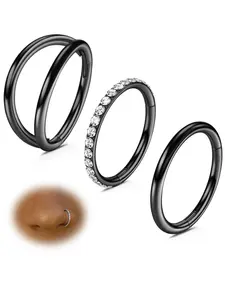 Punk Style Nose Ring, Stainless Steel Nose Ring with Rhinestone Decor, Body Jewelry, Nose Piercing Jewelry for Party, Daily Clothing Decor, Trendy All-match & Exquisite Jewelry for Gift