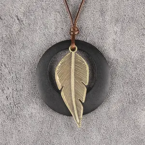 Large Pendant Necklaces Layered Boho Circle Leather Choker Chunky Boho Necklace for Women Long Sweater Necklace Jewelry