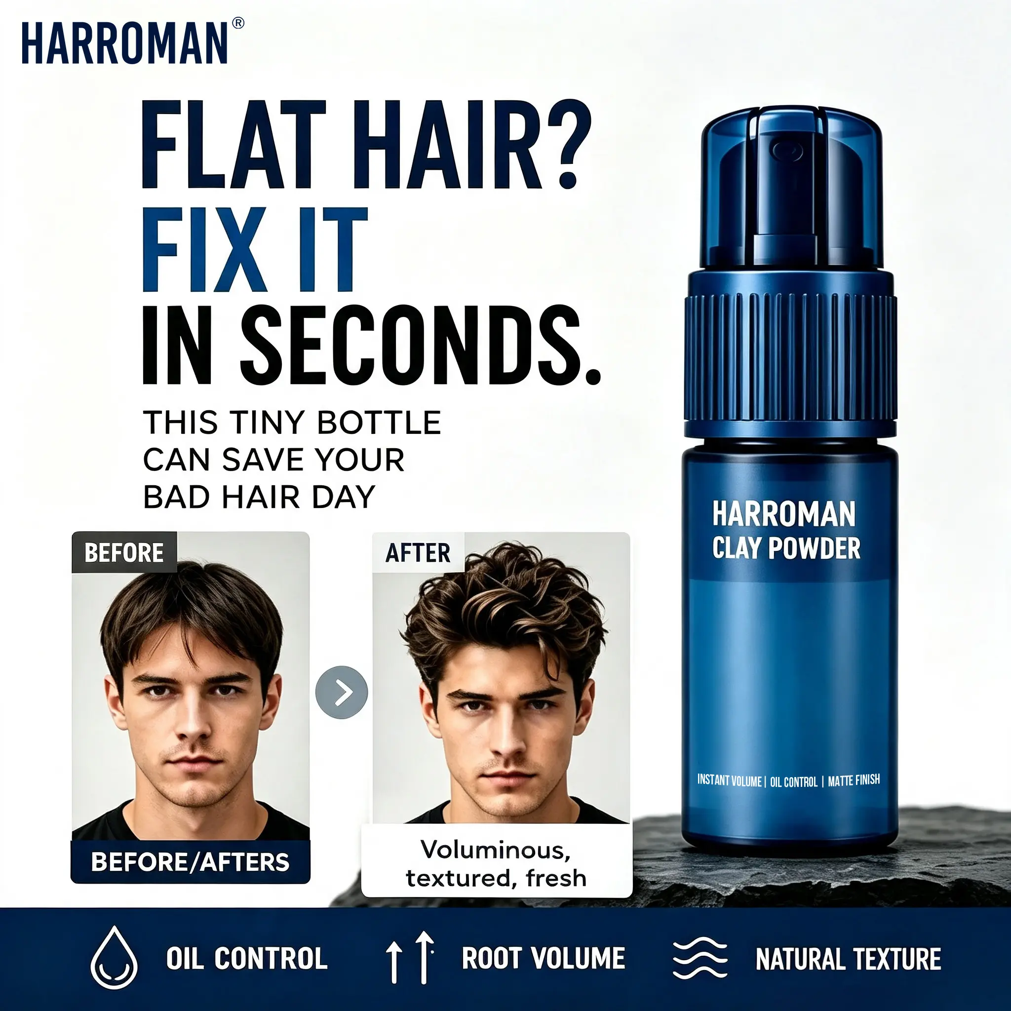 HARROMAN Hair Texturizing Clay Powder, 18g×2 - Instant Volume, All-Day Oil Control, Matte Finish