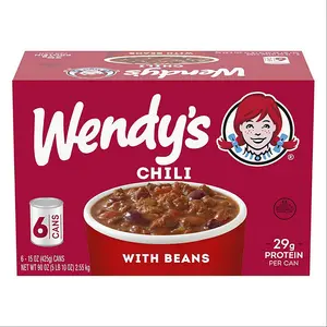 Wendy's Protein-Packed Beef Chili with Beans, 15 oz Canned Instant Meal, 29g Protein per Can, 6-Pack Pantry Food