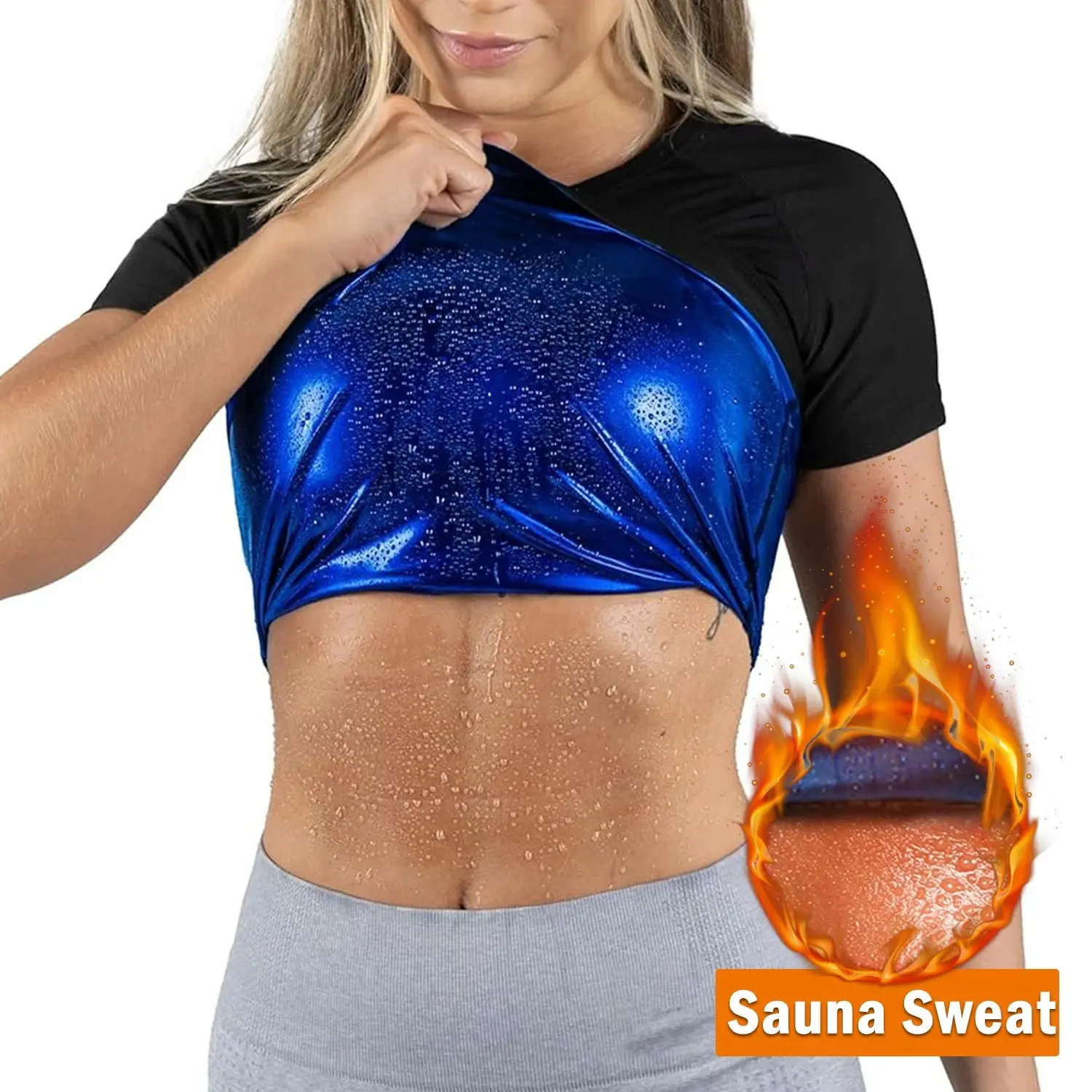 Women's Sauna Sweat Shirt, Tummy Control Athletic Tee, Short Sleeve Compression T-Shirt, Sweat-Enhancing Workout Top Sauna Sweat Workout Shirt