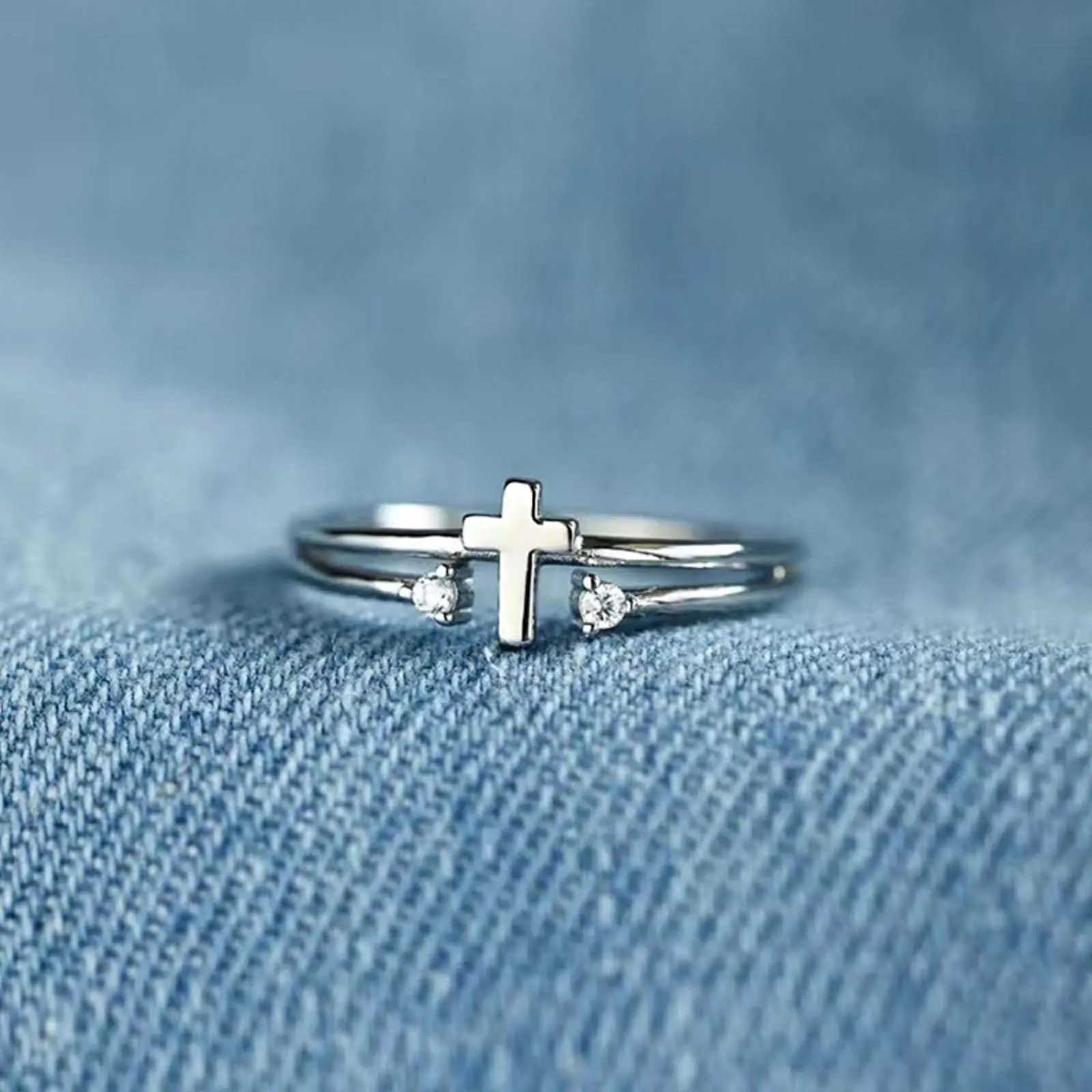 Cross double ring zircon polished cross index finger ring fashion accessories women's jewelry