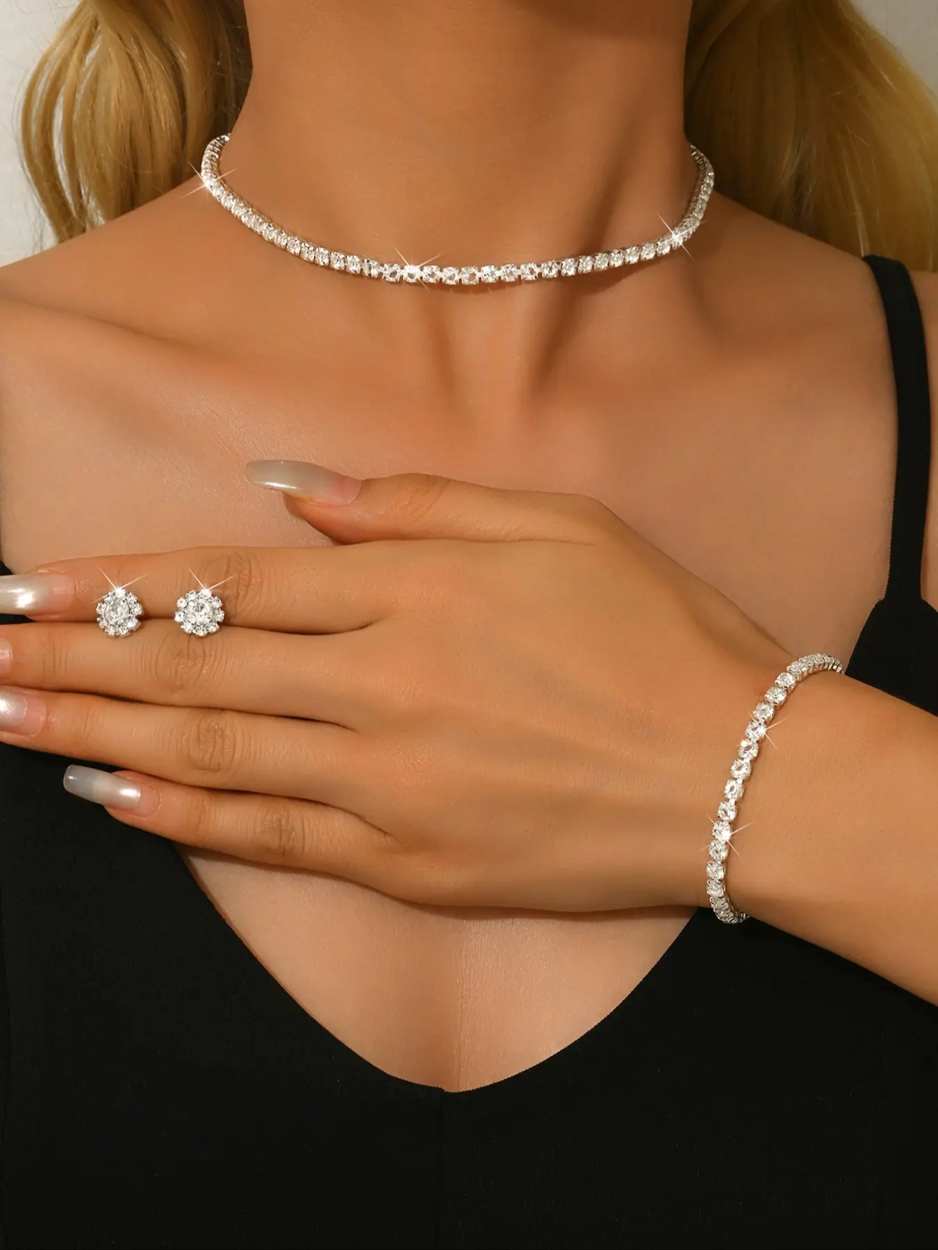 4 gorgeous and sparkling bridal wedding jewelry sets, fashionable and elegant earring necklace bracelet accessory combination set, perfect gift for ladies