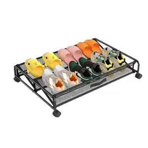 【Shoe Storage Box】Space-Saving Under-Bed Shoe Rack with 4 Rotating Casters, Durable Metal Storage Box for Easy Shoe Storage and Organization, Multi-Purpose Sliding Design, Suitable for Bedrooms, Dormitories, Homes and Shoe Storage