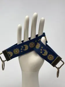 Sun, Moon and Stars Jacquard Ribbon on Navy Cotton Webbing Key Fob Wristlet Keychain Keyring