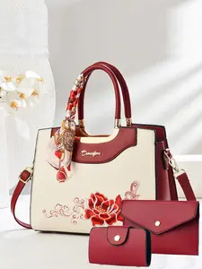 Elegant Embroidered Women's Handbag Set, Large Capacity Spacious Shoulder Crossbody Bag, Casual All-Season Tote Bags, High-Quality Design