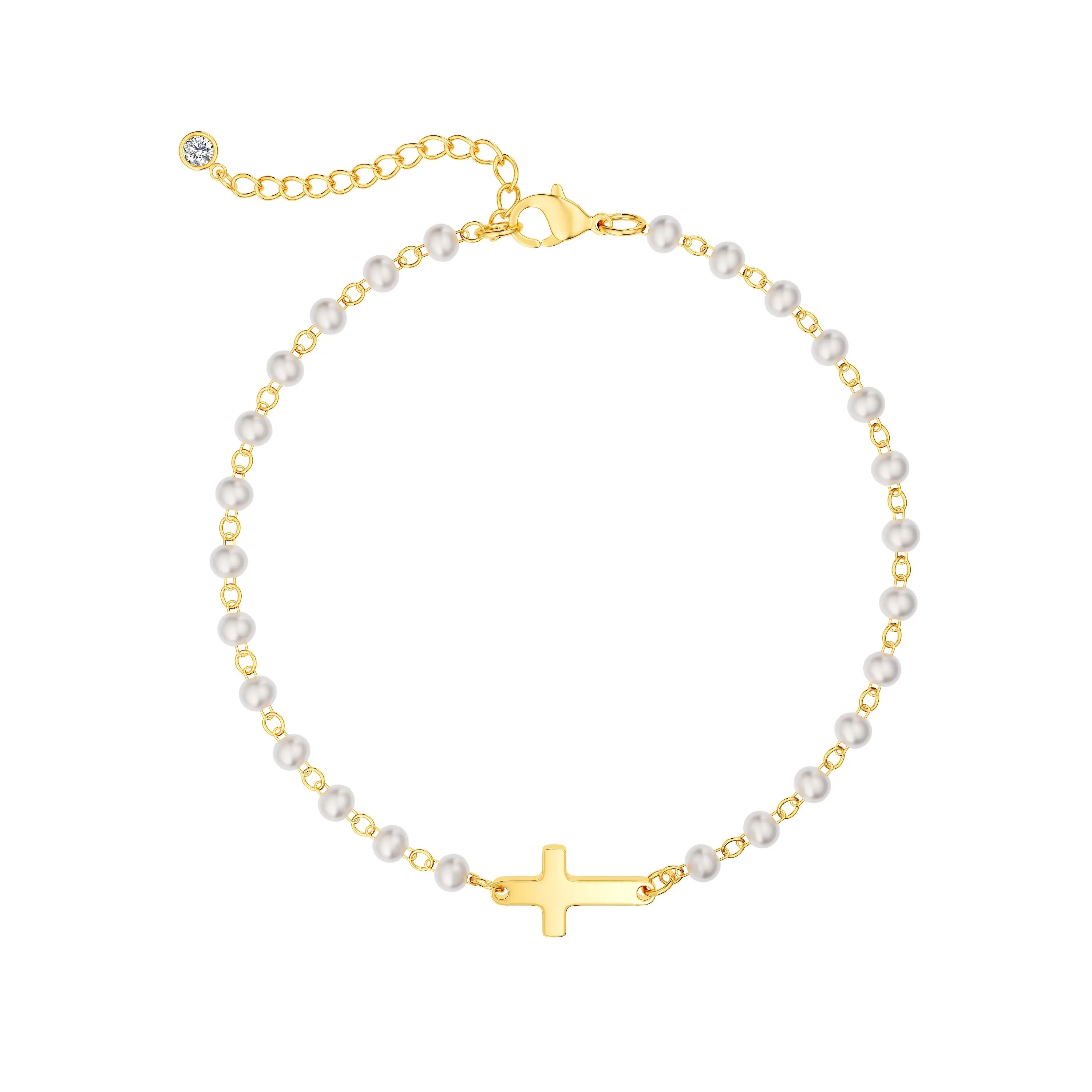 Chesky Women's Dainty Freshwater Pearl Cross Bracelet, Beautiful Jewelry, Pretty Accessory for Party, Birthday Gifting, Beautiful Bracelets, Pretty Bracelet