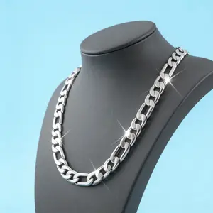 Silver Plated Hip Hop Necklace, Unisex Sturdy Silver Figaro Chain | Tarnish-Resistant, Perfect for Daily Wear with Sturdy Clasp, Hypoallergenic Polished Finish.