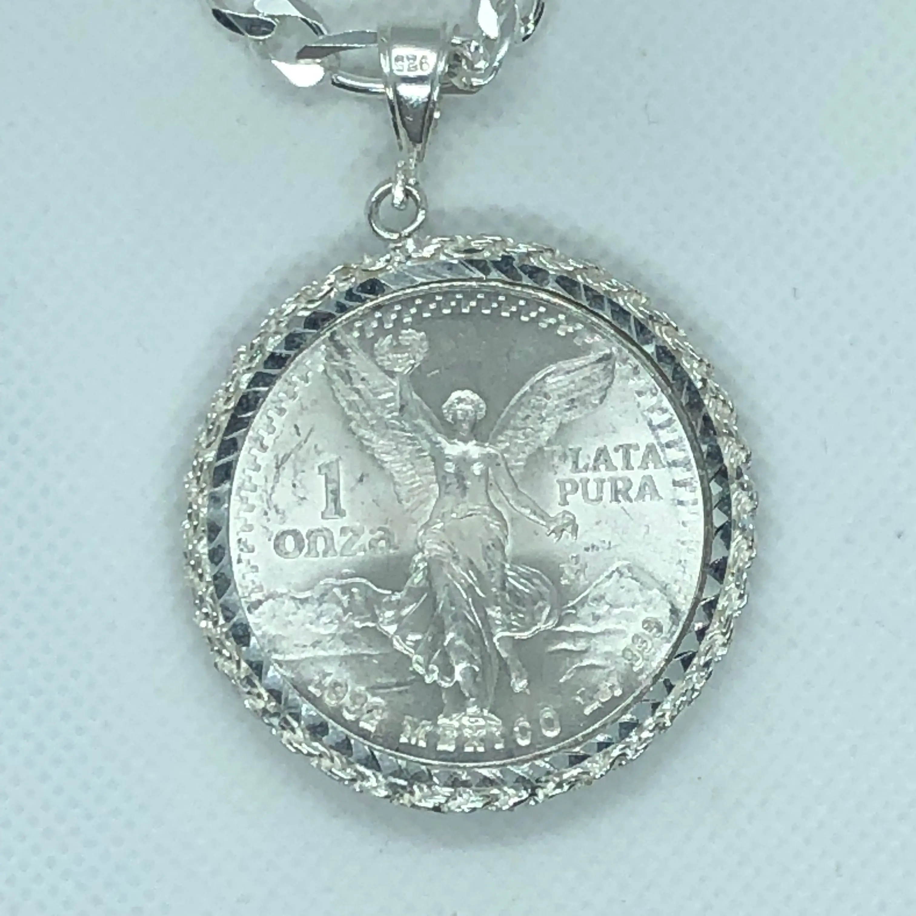 Centenario with 20” Figaro Necklace (.925 PURE SILVER)
