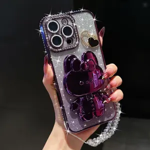 Rhinestone Decor Phone Case with Ring & Chain, Anti-drop Cellphone Protective Case, Shockproof Mobile Phone Cover for iPhone, Casing, Accessories, Smartphone Protection, Cell Phone Accessory