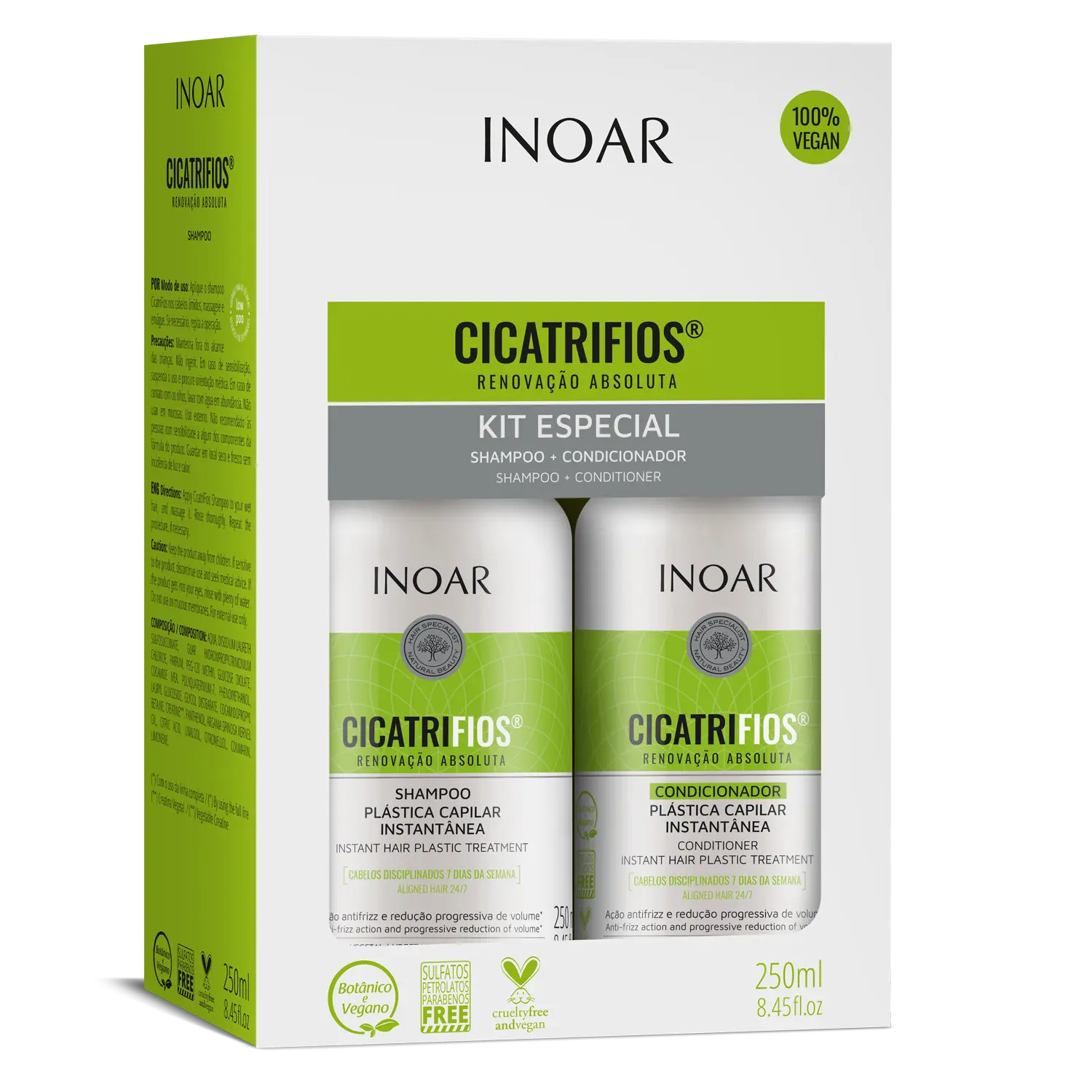 INOAR Cicatrifios Kit Especial - Shampoo & Conditioner Infused with RejuComplex3 & Argan Oil for Smooth Hair - Vegan Formula - 250ml Each Haircare Product Daily