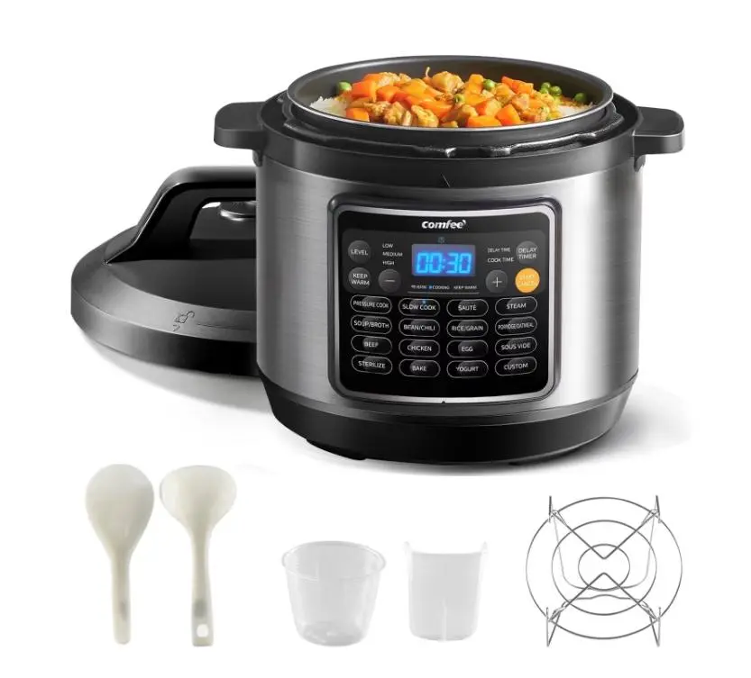 COMFEE 16 in 1 Electric Pressure Cooker Instant Multi Cooker Olla de Presion Non-Stick Pot Yogurt Maker Rice Cooker Slow Cooker Sauté Steamer 8 Quarts Stainless Steel