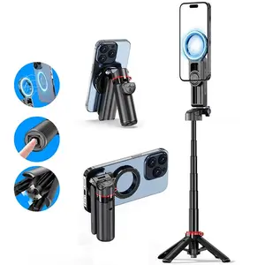 Magnetic Pocket Selfie Stick for iPhone with MagSafe 4 in 1 Portable Pocket Phone Tripod for iPhone & Android