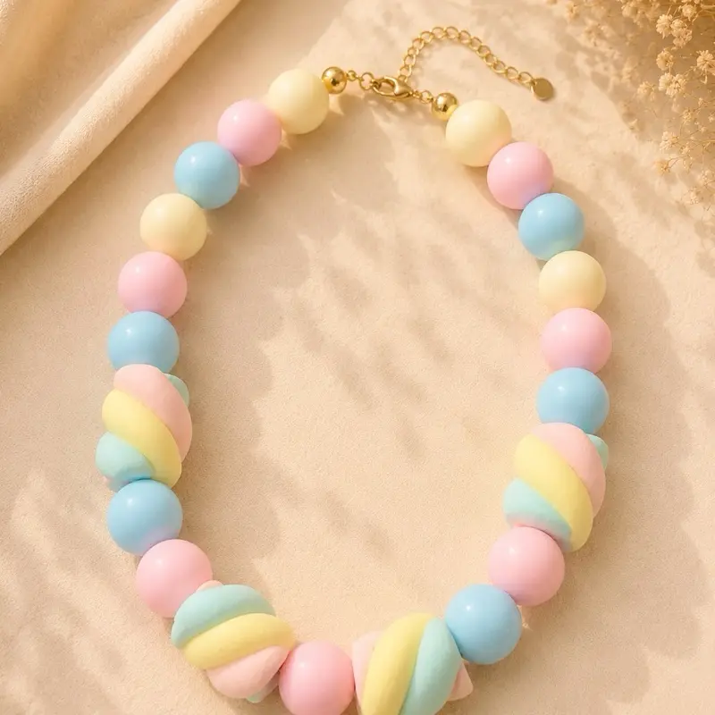 Cotton Candy Necklace, Cute Dainty Acrylic Pendant Necklace for Teen Girls