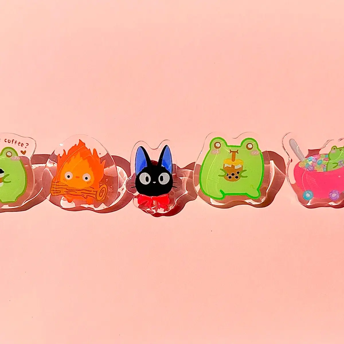 Ghibli Acrylic Pins Set | Jiji, Calcifer, Howls Moving Castle | Cute Kawaii Gifts