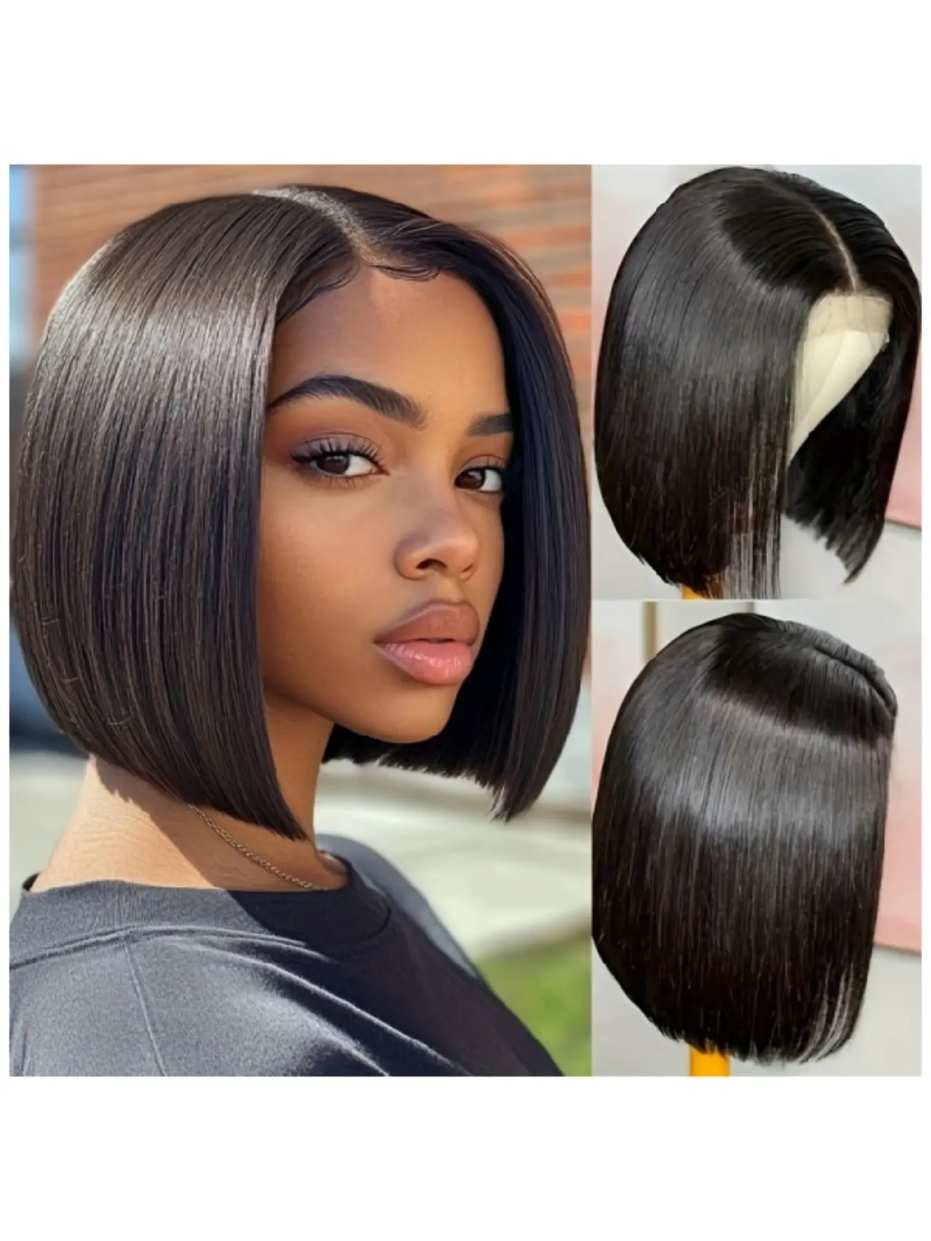 Brazilian Short Bob Wig for Women, Pre-Plucked Hairline with Babyhair 13x4 Lace Front, 180% Density Straight Style, Natural Black Color, Ladies'  8Inch -16inch Straight Bone Bob Premium Human Hair Wigs