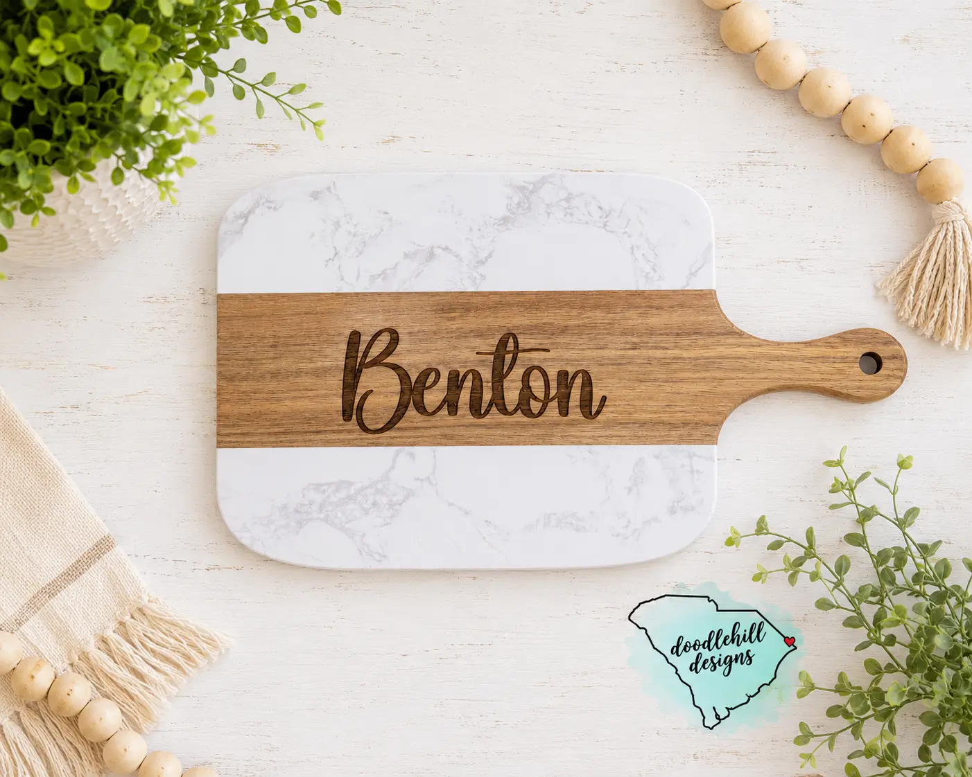 Personalized Marble & Acacia Wood Serving Board Set | Wedding Gift | Housewarming Gift | Charcuterie Board with 4 Serving Tools | Engraved Cheese Board