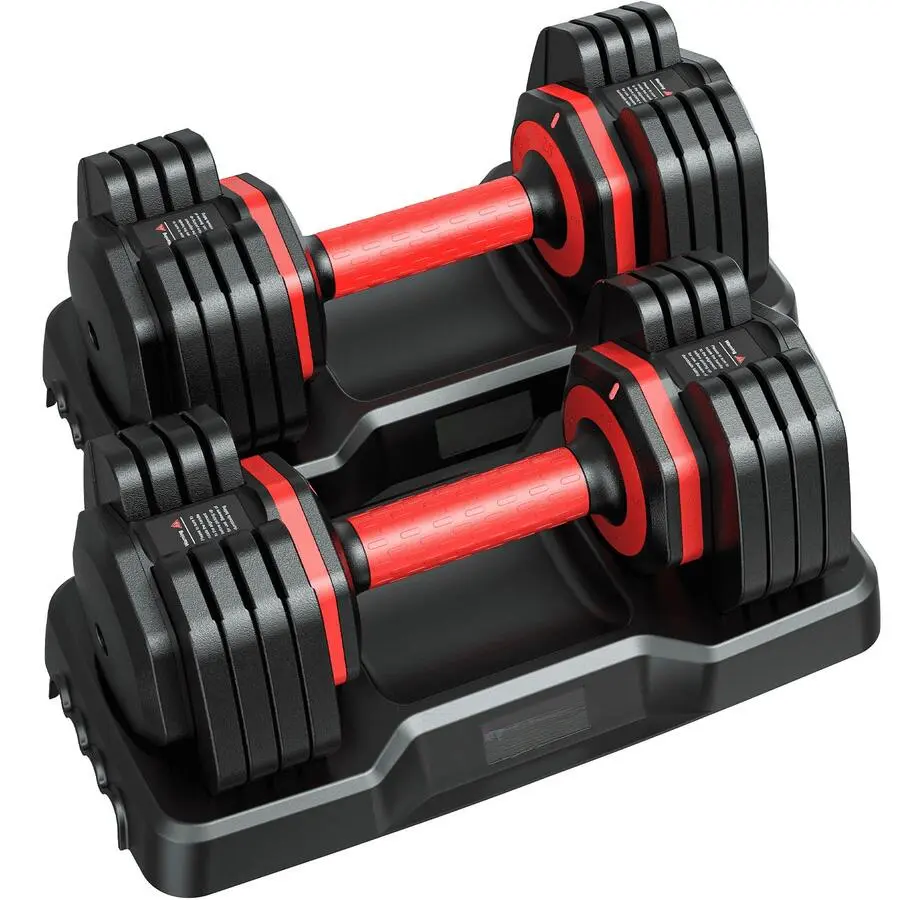 50lb(25lb*2) 5 In 1 Adjustable Dumbbells 25LB Set Of 2 Adjustable Free Weights Plates And Rack - Hand Weights For Women And Men - Adjust Weight For Home Gym Full Body Workout Fitness