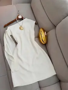 Women's Unique Design Asymmetric Elegant Chic Knitted Off-Shoulder Bow Tie Knot Short Dress, Slimming Fit, Adjustable Straps, Fashionable Casual Wear Womenswear