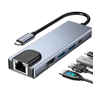 5 in 1 Hub Multifunction Adapter for Laptop Phone Tablet with USB 3.0 HDMI Gigabit Ethernet for PC Monitor Printer