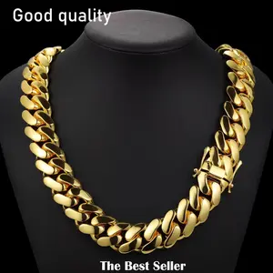 Men Cuban Chains High Quality 14K Plated Gold Necklace and Bracelet
