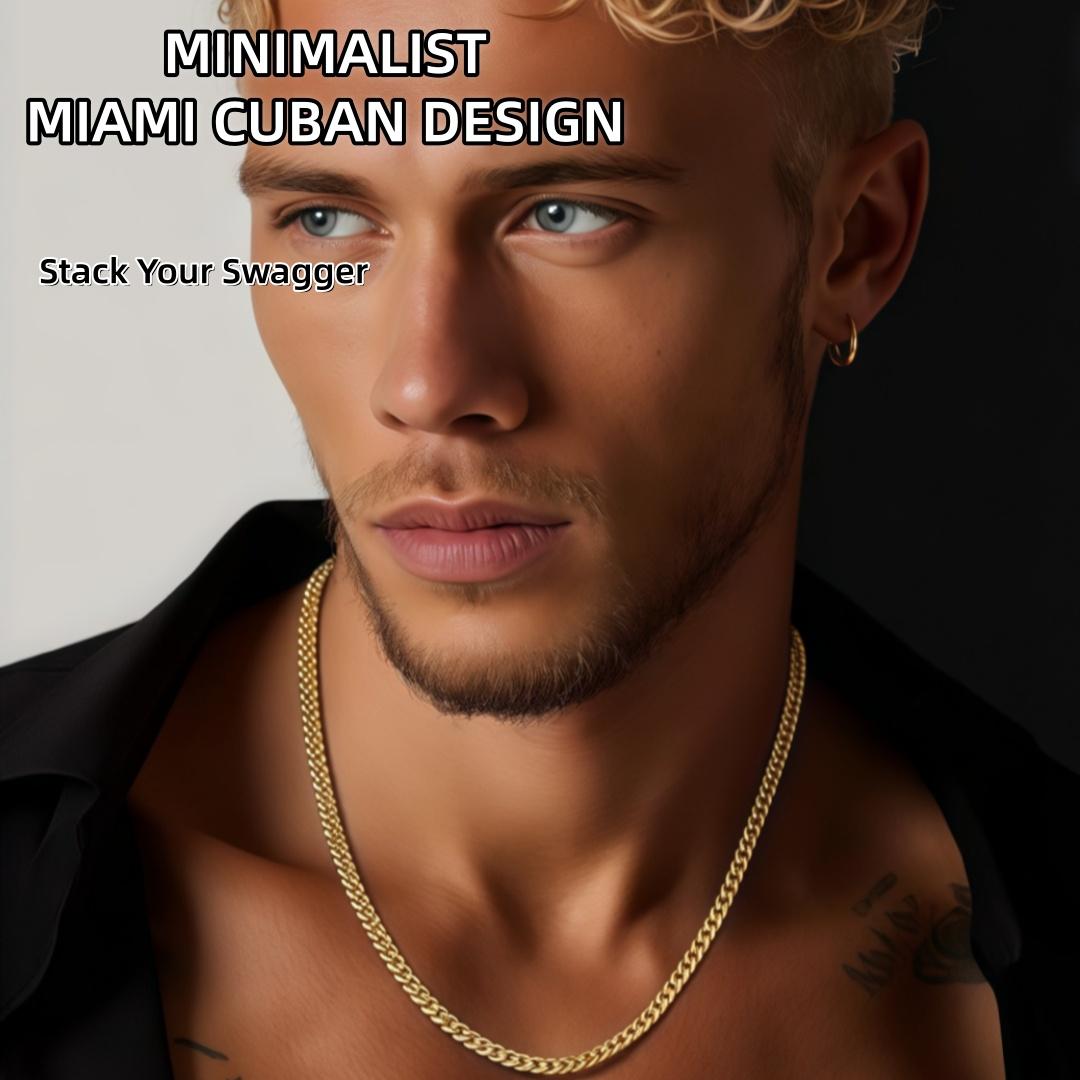 Cuban Link Chain Necklace for Men, 6mm/8mm/10mm/12mm/14mm Width, White diamond-set buckle/Stainless Steel/Gold Men's Chain-Link Hip-Hop Necklace, 7.5"-30" Length, Come Gift Box