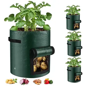 10 Gallon 3-Pack Potato Grow Bags, Heavy Duty PE Fabric Pots with Flap and Handles, Green Planter Bags for Potato Vegetables Outdoor Garden, 17.7''x13.8'' Large for All Plants Growing