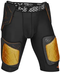 Exxact Sports Gladiator 5-Pad Adult Football Girdle for Men with Cup Pocket, Padded Compression Shorts with Integrated Hip, Thigh, Tailbone Pads, Men's Girdle Football (Black/Gold)
