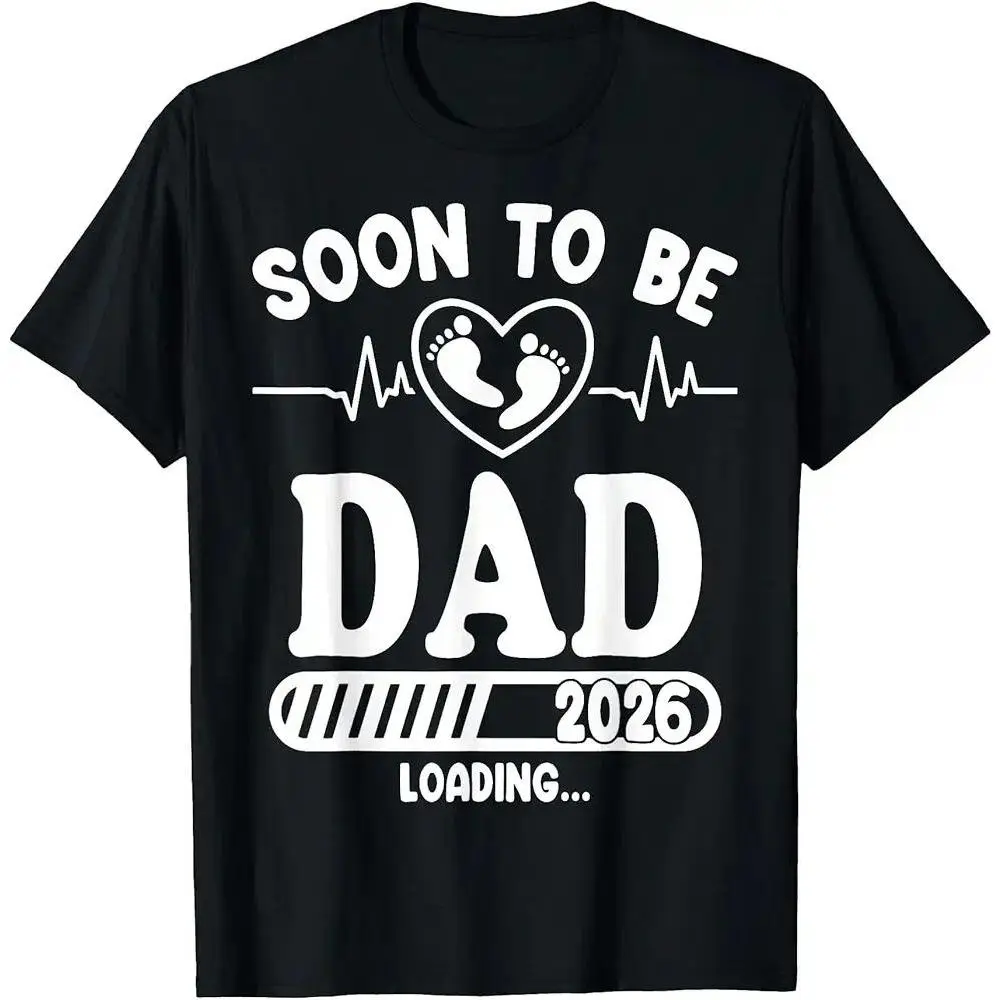Shortsleeve Cotton T-Shirt in a Vintage Style, Funny "Soon To Be Dad 2026 Loading" Graphic, New Parent Baby Countdown Gift, Up to 5XL