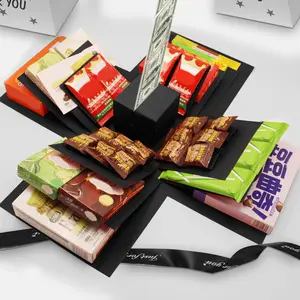 5-Layer creative explosion  box,  wrap box. Creating a 5-Layer of various gifts by yourself. An ideal, mysterious self-made  for birthday, Christmas and anniversaries. (Black, Square)
