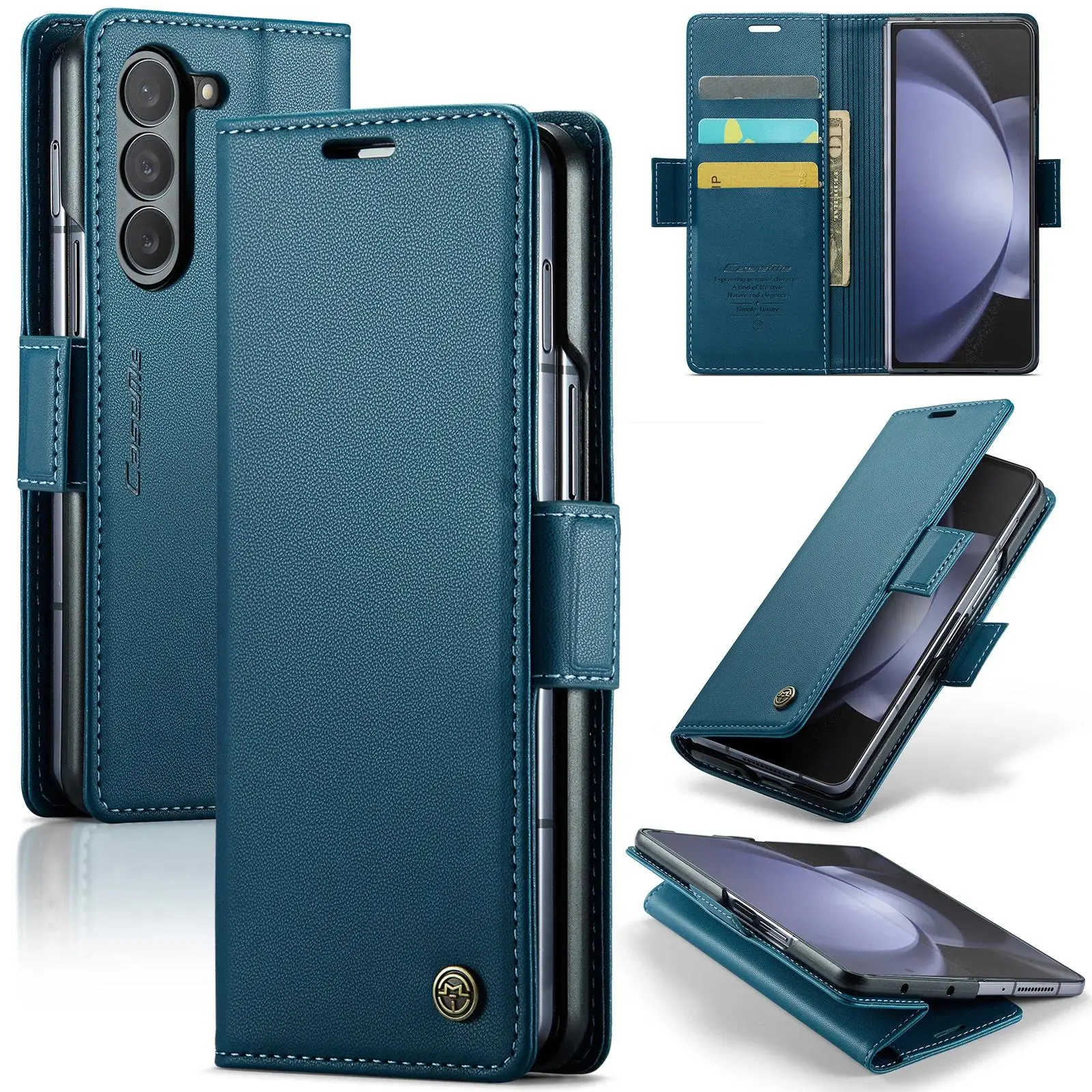 HAY Business Style Folio Flip Leather Case for Samsung Z Fold 7 6 5 5G Fold7 Fold6 Magnetic Kickstand Card Holder Wallet Phone Cover