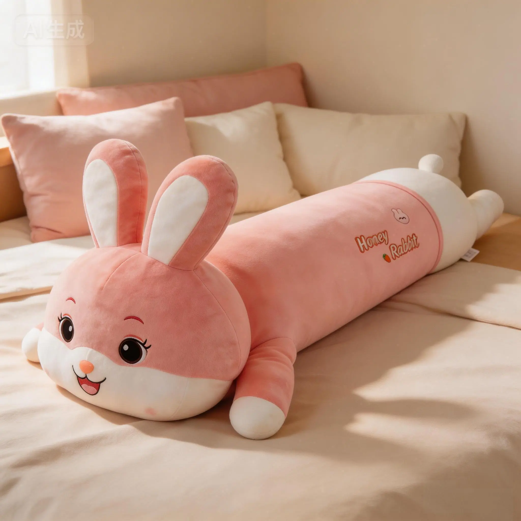 Cute White Bunny Plush Toy — Ultra Soft, Low-Profile Design; Extra-Long Bed Pillow Stuffed Doll for Cuddling While Sleeping; Birthday Gift