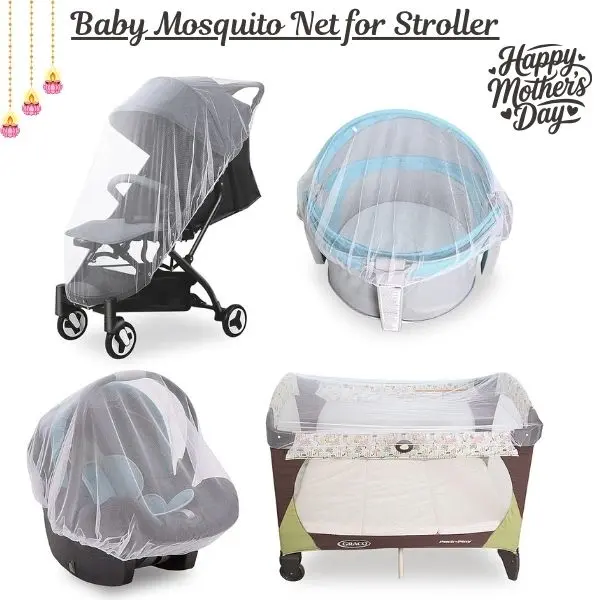1 pack Baby Mosquito Net for Stroller – Reusable Bug Net for Stroller, Pack N Play, Playard & Mini Crib, Portable Durable Baby Insect Netting (White), Mother’s Day Gift