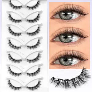 GROINNEYA 7 Pairs Short Wispy Eyelashes Natural Look Spiky Fake Eyelashes Originality Criss-Cross Faux Mink Eyelashes Furry Soft False Eyelashes with Clear Band,Perfect Fit Daily Wear,Easy To Wear, Cosmetic, Fluffy Cluster Lashes
