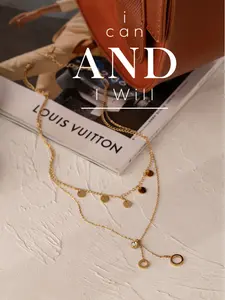 N119- Exclusive Layered Long Circle Necklace With Cubic Zirconia!