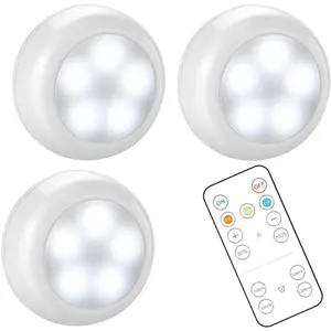 Wireless LED Puck Lights with Remote Control, AA-1030 Battery Operated Lights with 3 AA Batteries, Stick on LED Under Cabinet Lighting with Timer& Dimmable, Cool White and Warm White (3 Pack)
