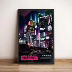 Night City (Cyberpunk 2077 _ Edgerunners) Wall Art, Travel Retro Vintage Illustration Poster, Best Gamer Gift, Sci-Fi Wall Decor